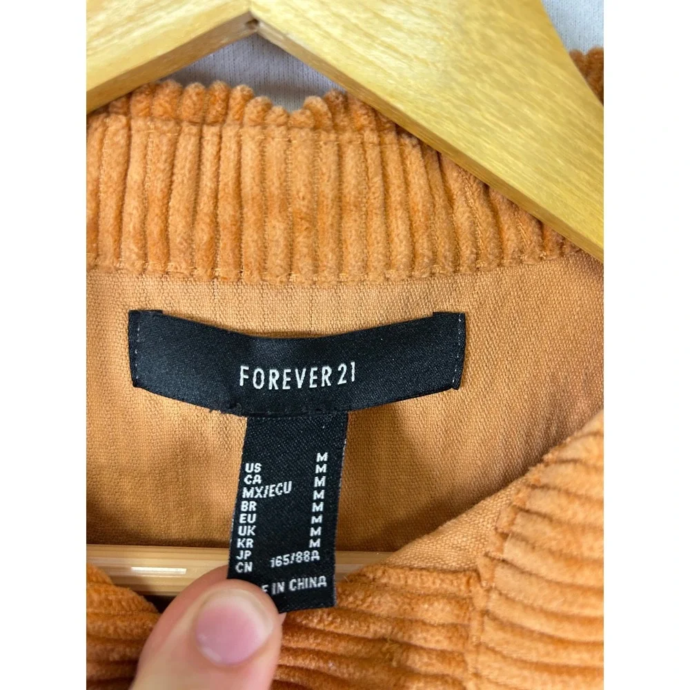 Forever 21 Corduroy Jacket Womens Medium Orange Cropped Raw Hem Button Up Boho - Picture 2 of 9